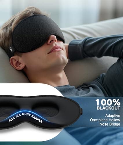 Vynix® Sleep Mask for Men Women-Eye Masks for Side Sleepers, 3D Contoured Night Blindfold 100% Blockout Pressure-Free, Soft Lightweight Breathable Eye Cover Shade Sleeping for Airplane, Travel, Black - Thumbnail 2