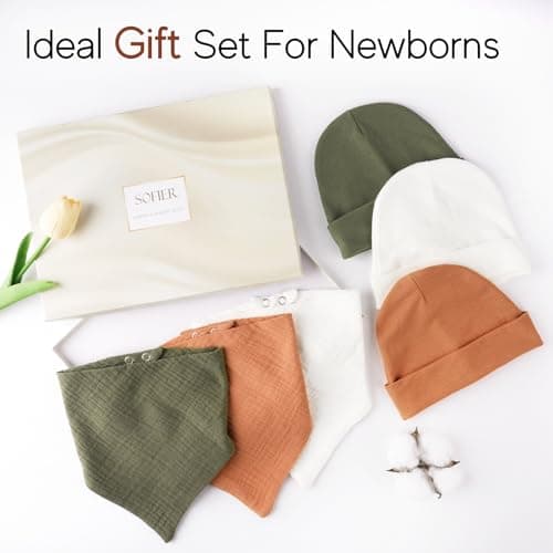 Sofier Baby Hats and Muslin Bibs Baby Beanies for Unisex Newborn Infant 0-6 Months Boys Girls Gift Set(US, Age, 0 Months, 6 Months, Green) - Thumbnail 5