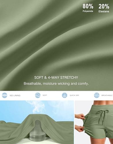 Soothfeel Women's Athletic Running Shorts with Pockets 3.5" Quick Dry High Waisted Workout Active Gym Shorts for Women Matcha Green M - Thumbnail 6