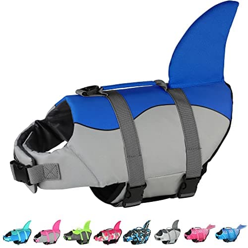 Dogcheer Dog Life Jacket Shark, Adjustable Dog Swim Life Vest for Swimming Boating with Superior Buoyancy & Rescue Handle, Ripstop Pet Float Vest Coat for Small Medium Large Dogs - Blue, S