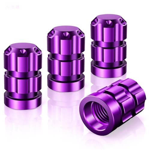 QUARKACE Universal Tire Valve Stem Caps, 4 Pack Anti-Corrosion Aluminum Alloy Valve Covers, Metal Tire Air Caps with Rubber O-Ring Seal for Cars Trucks SUVs Motorcycles Bikes, Purple