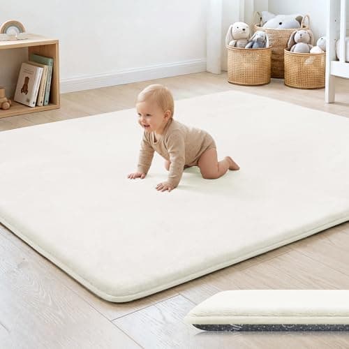 PaPaMat 1.3" Thick Baby Floor Play Mat 50x50, Basic Padded Foam Mat for Tummy Time Crawling, Non Slip Cushioned for Babies Toddlers Infants Kids (Cream)
