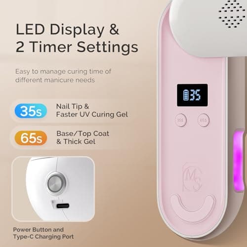 MelodySusie Compact Cordless UV Nail Lamp, P-PLUS20F with Innovative Rotatable Panel & UV Protection Design, Rechargeable UV Light Cures All Gels, Especially Rhinestone Glue & Liner Gel Polish Pink - Thumbnail 6