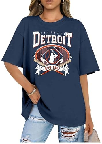 Baseball Shirts Women Oversized Baseball Team Graphic Tshirt Game Day Mom Shirt Funny Baseball Fan Tee Casual Tops Darkblue - Image 1