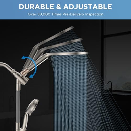 Dual Handheld Shower Head Combo, 2-in-1 Rain Shower Heads System 8 Inch Rainfall Shower Head and 10 Modes High Pressure Hand Held Showerhead with Built-in Power Wash - Thumbnail 2