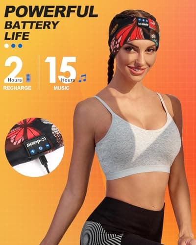 LC-dolida Sleep Headphones Headband Bluetooth 5.4, Sports Headband Earphones Wireless with Speaker Microphone USB C for Women Sleeping Gift Workout Jogging Yoga Insomnia Travel Meditation, Butterfly - Thumbnail 6