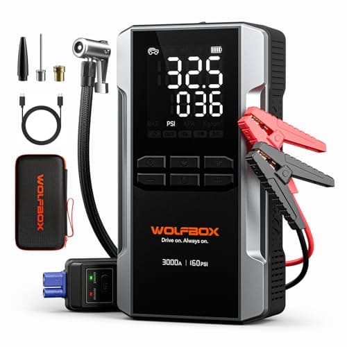 WOLFBOX 3000A Jump Starter with Air Compressor, 59.2Wh&160PSI Portable Car Battery Jump Starter with 65W Fast Charging, 12V Battery Pack (8L Gas 6L Diesel Engine) with Boost, Light and Jumper Cables - Image 1