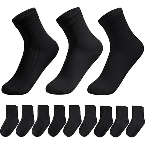 YMYDYFC 9-Pack Kids Socks For Boys Girls Toddler Crew White Ruffle Socks Black Dress Sock School Uniform Cotton Seamless 3-11T B-Black Medium（6-9Years）