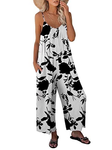 STOLKISS Women Casual Jumpsuits Summer Sleeveless Loose Jumpsuit Shoulder Strap Adjustable Long Pants Rompers with Pockets (Printing 201, XX-Large) - Image 1