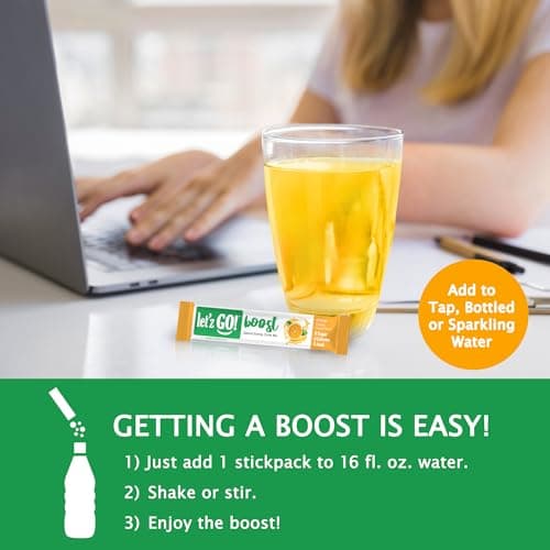 Let'z Go Clean Energy Drink Mix – Natural Caffeine Packets, Vitamins C + D, Electrolytes, Sugar-Free, Zero Calories | Anytime Energy | 15 Count (Orange Citrus) - Thumbnail 6