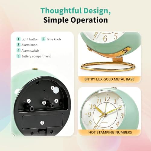 Azxb Analog Alarm Clock, Retro Small Desk Clock with Night Light, Backlight Cute Simple Design, Silent Non-Ticking, Battery Powered, Clock for Bedroom,Travel,Kitchen,Bedside Desktop Decor - Thumbnail 4