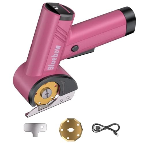 Cordless Electric Scissors, Rechargeable Cardboard Cutter with LED Light, 4-Speed Settings, Safety Lock, 2 Blades, USB-C Battery Powered Box Cutter for Carpet, Leather, Fabric, Packages, Pink - Image 1