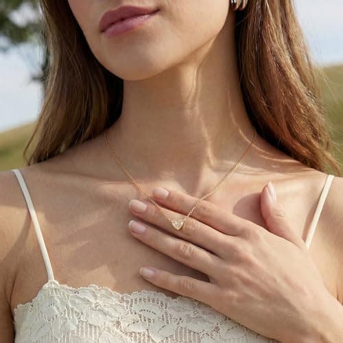 MTMY Dainty Layered Heart Necklace for Women, 14K Gold Plated CZ Love Heart Pendant Choker Necklace with Adjustable Chain Jewelry Gift(beaded) - Thumbnail 2