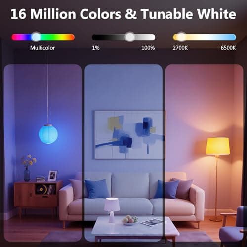 DAYBETTER Smart Light Bulbs, RGBCW Color Changing Smart Bulb Compatible with Alexa & Google Home,Preset Scene, Music Sync, A19 E26 2.4G WiFi Bluetooth Dimmable LED Bulbs, 60W Equivalent, 800LM, 6 Pack - Thumbnail 5