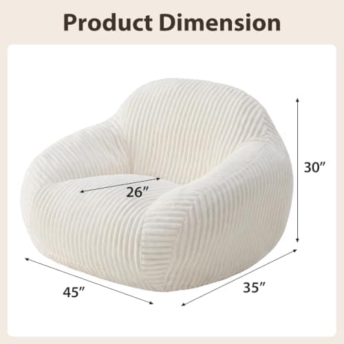 HUGHEAVEN Large Bean Bag Chairs for Adults, Adult Bean Bag Chair with Back Support, Reading Chair for Bedroom, Beige - Thumbnail 2