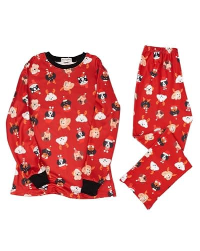 XPUDAC Christmas Matching Dog and Owner Pajamas Set with Dog Print Christmas Pajamas for Women Long Sleeve Sleepwear Long Pants Loungewear Soft Holiday Pjs Set, S - Image 1