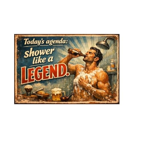 Today's Agenda Shower Like a Legend Vintage Metal Tin Sign 8x12 Inch Funny Bathroom Wall Decor Retro Rustic Humor Plaque for Shower Room Man Cave Bar Home with Pre Drilled Holes