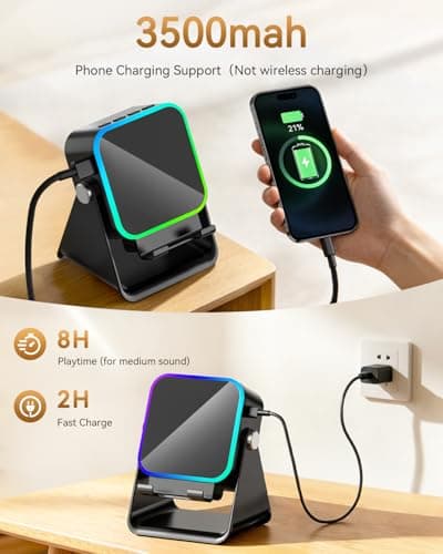 Gifts for Men Tech Gadgets Wireless Induction Speaker with Phone Stand, 5-in-1 Bluetooth Speaker with RGB Light, Adjustable Desk Phone Holder with Emergency Charging for Home Office Kitchen Use - Thumbnail 6