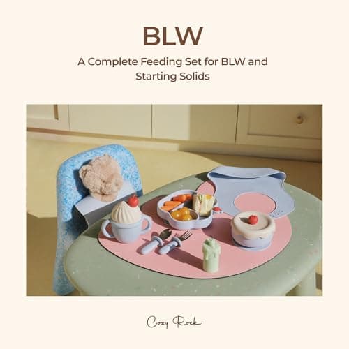 COZY ROCK Silicone Baby Feeding Set, Gelato Collection Baby Led Weaning Supplies, First Self-Feeding Ice Cream Set, Silicone Suction Bowl with Cherry Lid & Plate, Straw Cup & Bib, Fork & Spoon - Thumbnail 4