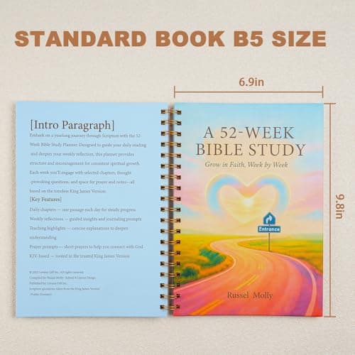 Russel Molly: A Journey Through Scripture — A 52-Week Bible Study & Daily Reading Plan, Spiritual Companion & Journal for Women & Teens, Christian Gifts and Bible Study Supplies, Hardcover Spiral-Bound Book(6.9" x 9.8") - Thumbnail 3
