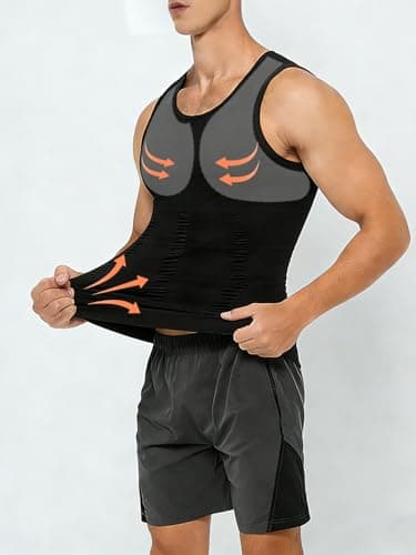 NIEEHBEGST 1 Pack Black Men Compression Tank Top Slimming Body Shaper Shirt Tummy Control Workout Shapewear XL - Thumbnail 3
