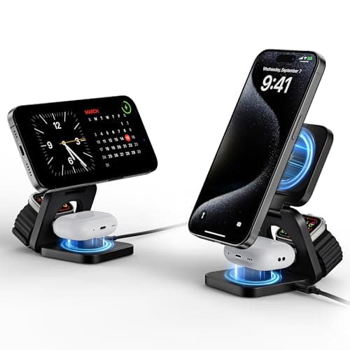 3-in-1 Wireless Charger Stand, LULULOOK 15W Magnetic Charger Wireless Fast Charging Station for iPhone 16/15/14 Series, Aluminum 5W Charger for Apple Watch, AirPods, USB-C Charging Cable Included - Image 1