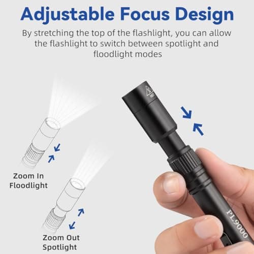 2Pack Pen Flashlight Rechargeable PL9000, 5Mode Bright Pen Light Flashlight High Lumens, Waterproof Pocket Flashlights, EDC Adjustable Tactical Flash Light, LED Small Lights with Clip for Emergencies - Thumbnail 5