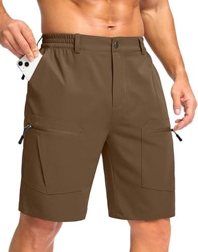 Pudolla Men's Hiking Cargo Shorts 9" Lightweight Stretch Travel Work Shorts for Men Outdoor Casual with 5 Pockets(Dark Brown Small) - Image 1