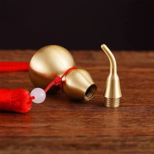 Feng Shui Brass Wu Lou Golden Gourd with Red Luck Strip Treasure Pendant for Bedroom,Car Hanging Ornaments,Fortune Protection,Hu Lu Bring Good Luck Safty Success,2.75inch Tall,Full Brass - Thumbnail 2
