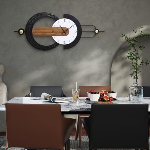 Anmotpe Modern Minimalist Wall Clocks,Black Metal & Wood Geometric Design Large Wall Clocks,Silent Non-Ticking Battery Operated,for Living Room Home Office Wall Art - Thumbnail 6