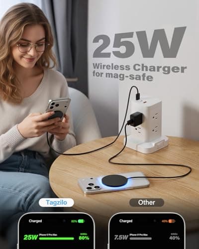 2Pack Magnetic Wireless Charger 25W Fast Charger for iPhone 17/16/15/14/13/12 Series & AirPods, Portable Wireless Charging Pad for Travel Home Office Desk, 10FT-Black with Plugs - Thumbnail 3