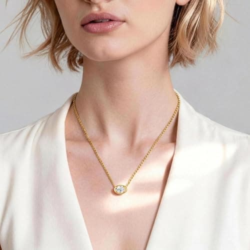 Gloraine Gold Plated Necklace for Women, Emerald or Oval CZ Crystal Pendant Choker, 16+2inch Chain, Dainty Birthday Gift for Wife Girlfriend Mother Valentine’s Day (Yellow Gold Plated Brass, Oval) - Thumbnail 3