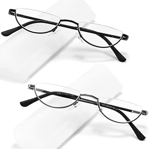 TOVEEN 2 Pack Half Lens Reading Glasses Blue Light Blocking, Half Moon Frame Semi Rim Spring Hinge Readers with Case for Men Women Black/Gunmetal +2.75 - Image 1