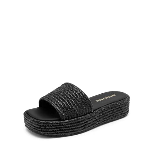 DREAM PAIRS Women Platform Slides Sandals Espadrilles Slip On Low Wedge Summer Open Toe Bohemia Dressy Beach Vacation Shoes,Size 8,Black,SDWS26009W - Image 1