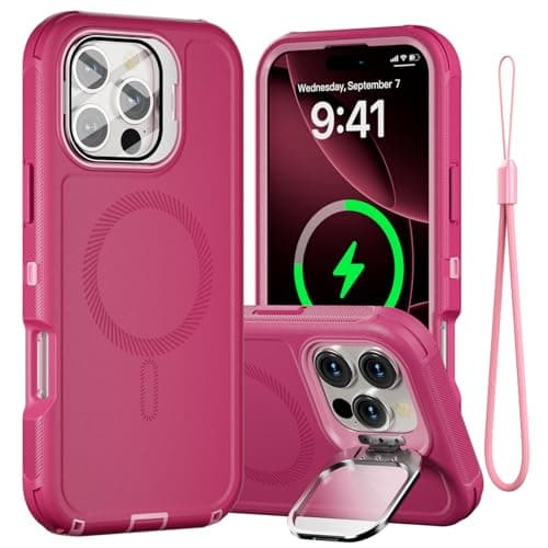 Follaroma for iPhone 16 Pro Max Case with Stand & Built-in Camera Cover, MagSafe Compatible, Heavy-Duty Shockproof Protection, Magnetic & Rugged Phone Cover for iPhone 16 Pro Max 6.9'', Hot-Pink