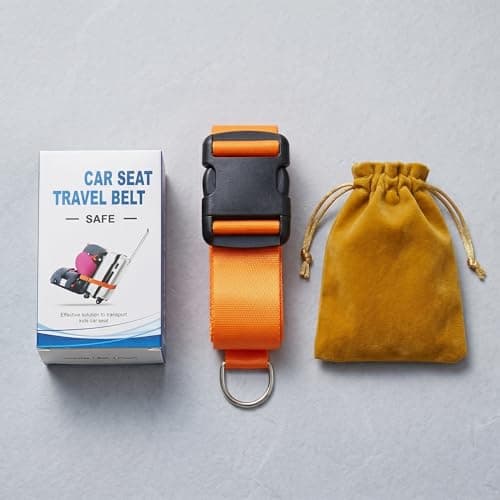 Car Seat Belt Strap to Suitcase, Convert Kid Car Seat and Carry-on Luggage to Airport Stroller Carrier,Safe Travel Solution for Transport (Orange) - Thumbnail 6
