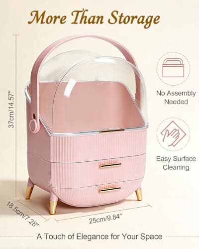 Bleutty Makeup Organizer with Drawers & Lid - Portable Large Cosmetic Storage Case for Vanity Countertop, Travel, Gift for Women, Girls, 11"×7"×15", Pink - Thumbnail 5