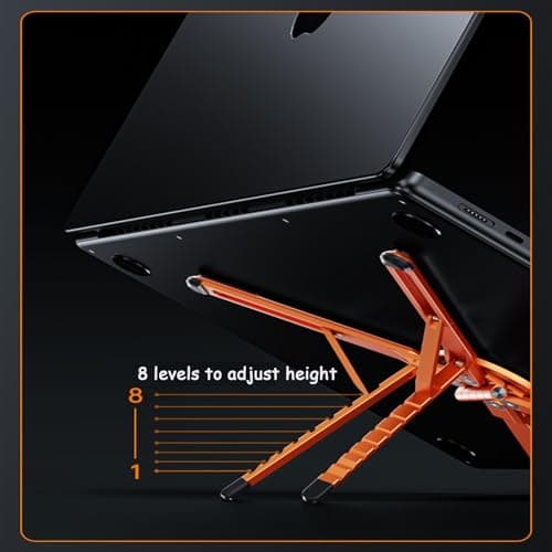 Laptop Stand for Desk, Foldable Aluminum Alloy Magnetic Computer Riser, Ergonomic 8-Level Adjustable Height Travel Laptop Holder,Multi-Functional Stand for 10–16"Laptop,4–13" Tablet and Phone - Thumbnail 4