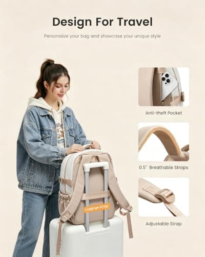 LOVEVOOK Laptop Backpack for Women Teens, 15.6" Computer Bag with 40oz Tumbler Buckle, College School Backpack,14 Pockets - Thumbnail 4