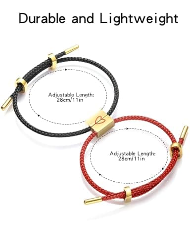 COTATI Matching Couple Bracelets for Him and Her, Friendship Relationship Promise Bracelet for Boyfriend Girlfriend, Anniversary Love Jewelry Gifts Set (Black-Red) - Thumbnail 5