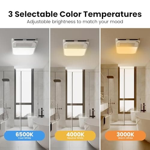 LIVSGREE 5-IN-1 Bathroom Exhaust Fan with Heater 1600W & 3CCT LED Light & Humidity Sensor, & Bluetooth Speaker, 170 CFM, 6-RGB, 1.5 Sone Quiet Ceiling Bath Fan With Remote Control for Bathroom Heating - Thumbnail 3