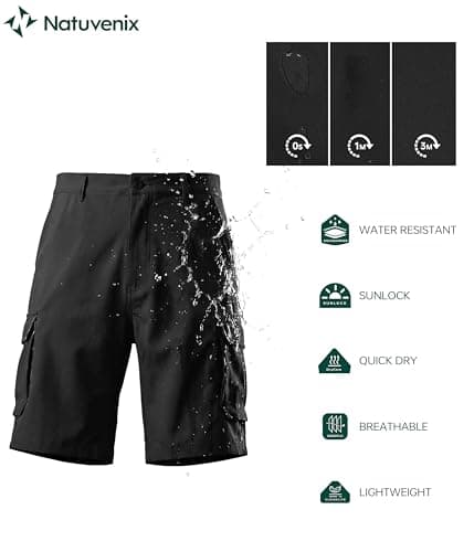 NATUVENIX Hiking Shorts Men Quick Dry Mens Cargo Fishing Shorts for Men Lightweight Golf Shorts Stretch Summer Work Black - Thumbnail 5