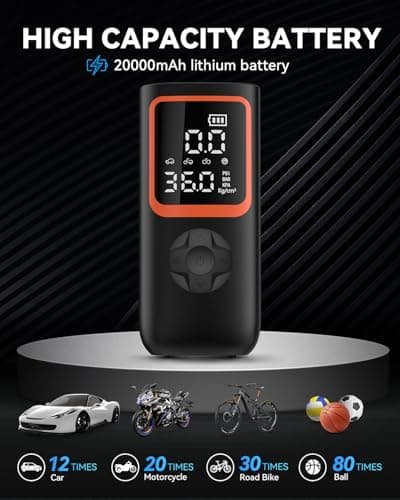 KOLTGOO Tire Inflator Portable Air Compressor - 150PSI Cordless Air Pump for Car Tires with Pressure Gauge & LED Light, 3X Faster Inflation Electric Air Compressor for Car Bikes, Motorcycle, Ball - Thumbnail 3