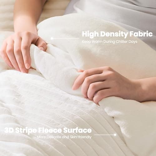 Quataly Marshmallow Queen Fleece Comforter Set Cream White Faux Fur Fluffy Comforter Set Luxury Bedding Set Soft Plush Fuzzy Warm Bed Set All Season 3 Pieces (1 Shaggy Comforter, 2 Pillowcases) - Thumbnail 3