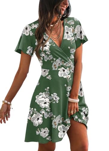 Casual Dresses for Women 2026 Green Floral Short Sleeve Bridal Shower Summer Holiday Dress Spring Outfits Floral XL - Image 1