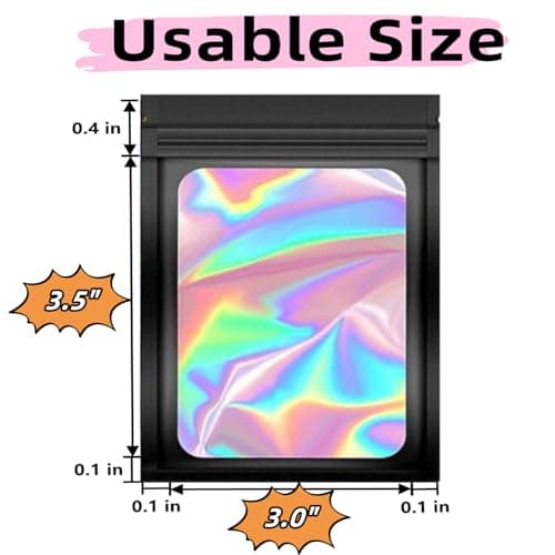50 Pack Black Mylar Bags, Plastic Smell Proof Bag Reusable Holographic bags Small Ziplock Bag With Clear Window Jewelry Bags Sample Bags Gift Bags Packaging for Small Business Food Storage (3" X 3.5") - Thumbnail 2