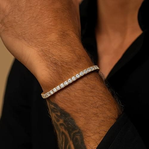 Tennis Bracelet for Women Men, 14K Gold Plated Round 5mm AAAA+ Cubic Zirconia CZ Dainty Classic Adjustable Stainless Steel Bracelets Festival Wedding Jewelry Gift (Steel, CZ 5mm) - Thumbnail 3