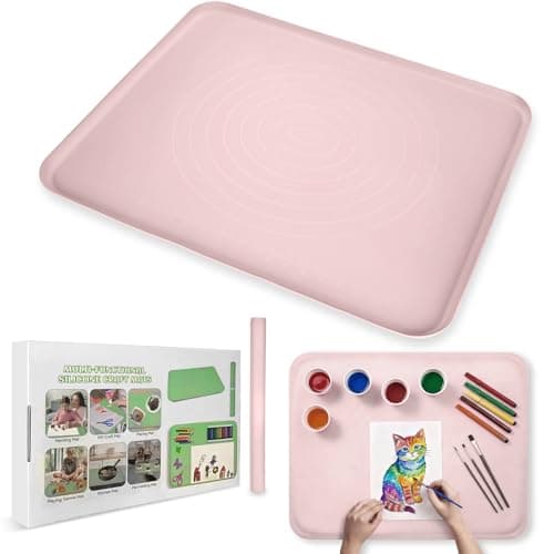 Extra Large Silicone Painting Mat for Crafts, 24”x 19” Waterproof Art Mat with Raised Sides, for Paint, Clay Playdough, & Jewelry-Making (Pink)