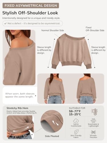 ATHMILE Womens Off the Shoulder Sweatshirt Crop Top Long Sleeve Pullover Comfy Sexy Y2K Casual Fall Outfits 2026 - Thumbnail 3