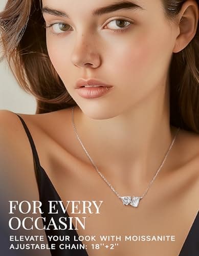 MomentWish Toi Et Moi Necklace, 2 Stone Necklace for Mom, Heart and Emerald Cut Moissanite Necklace for Women, 925 Sterling Silver Necklace Bithday Gift for Her(2Carat, VVS1), White - Thumbnail 3